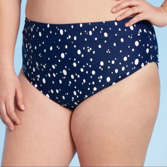 Kona Sol Bikini Bottom Navy Dot Print Plus Size 14W - Picture 1 of 10